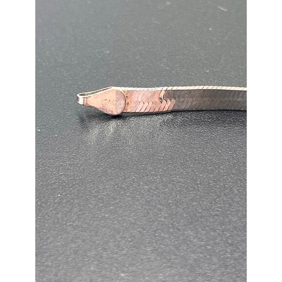 FAS 925 Italy Silver Herringbone Chain Hearts Diamond Pattern Bracelet Sz 7” - Picture 6 of 9